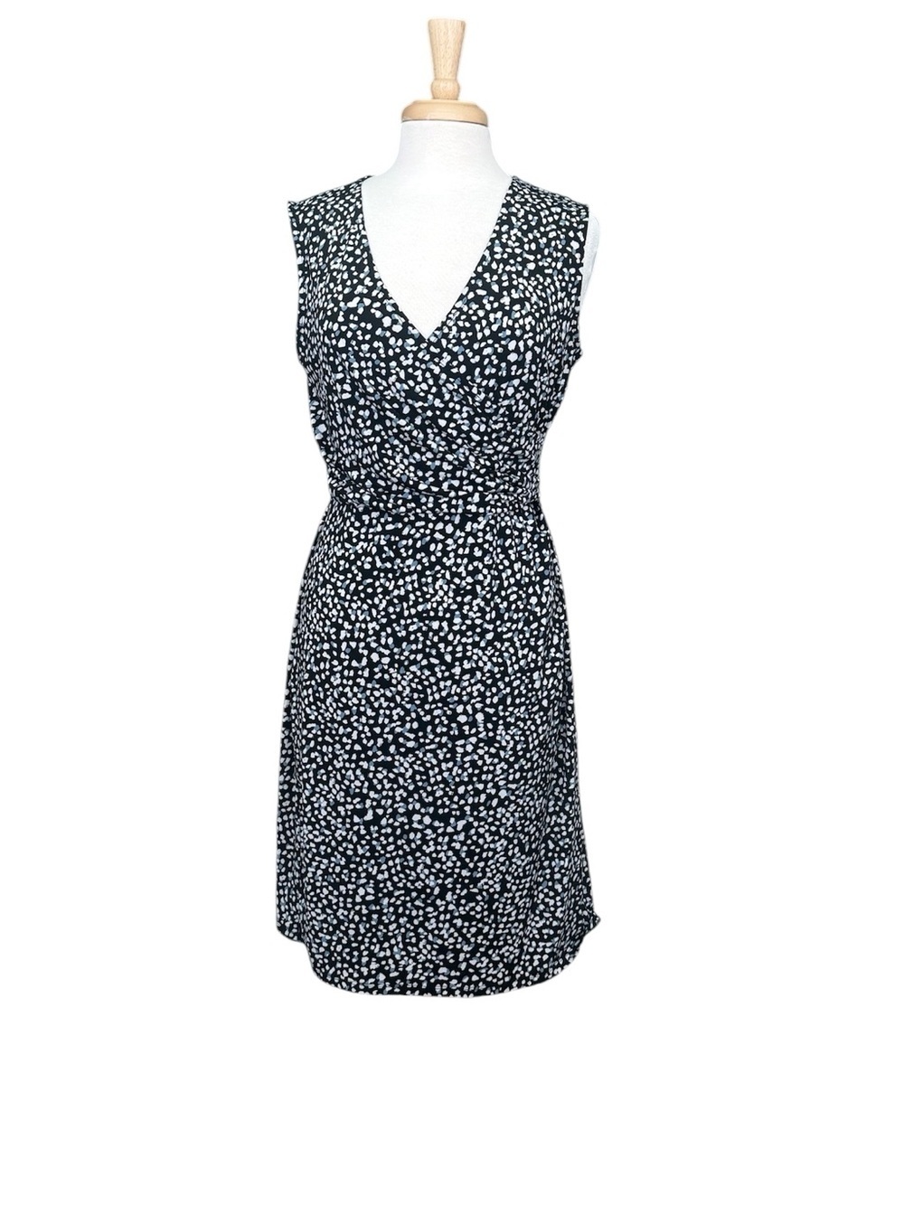 Joe Fresh Black Dress Work with White & Black Blue Dot Print Medium
